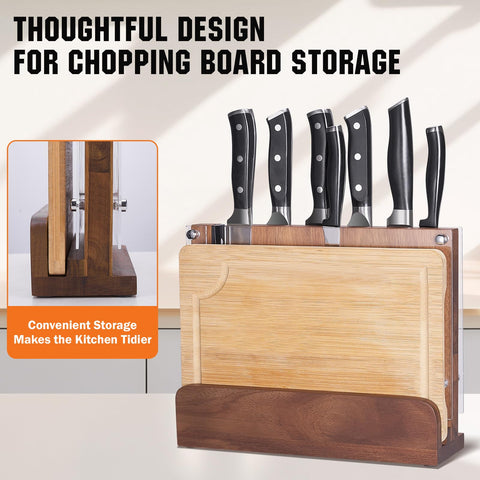 ENOKING acacia wood stand adds warm style while keeping knives reachable.