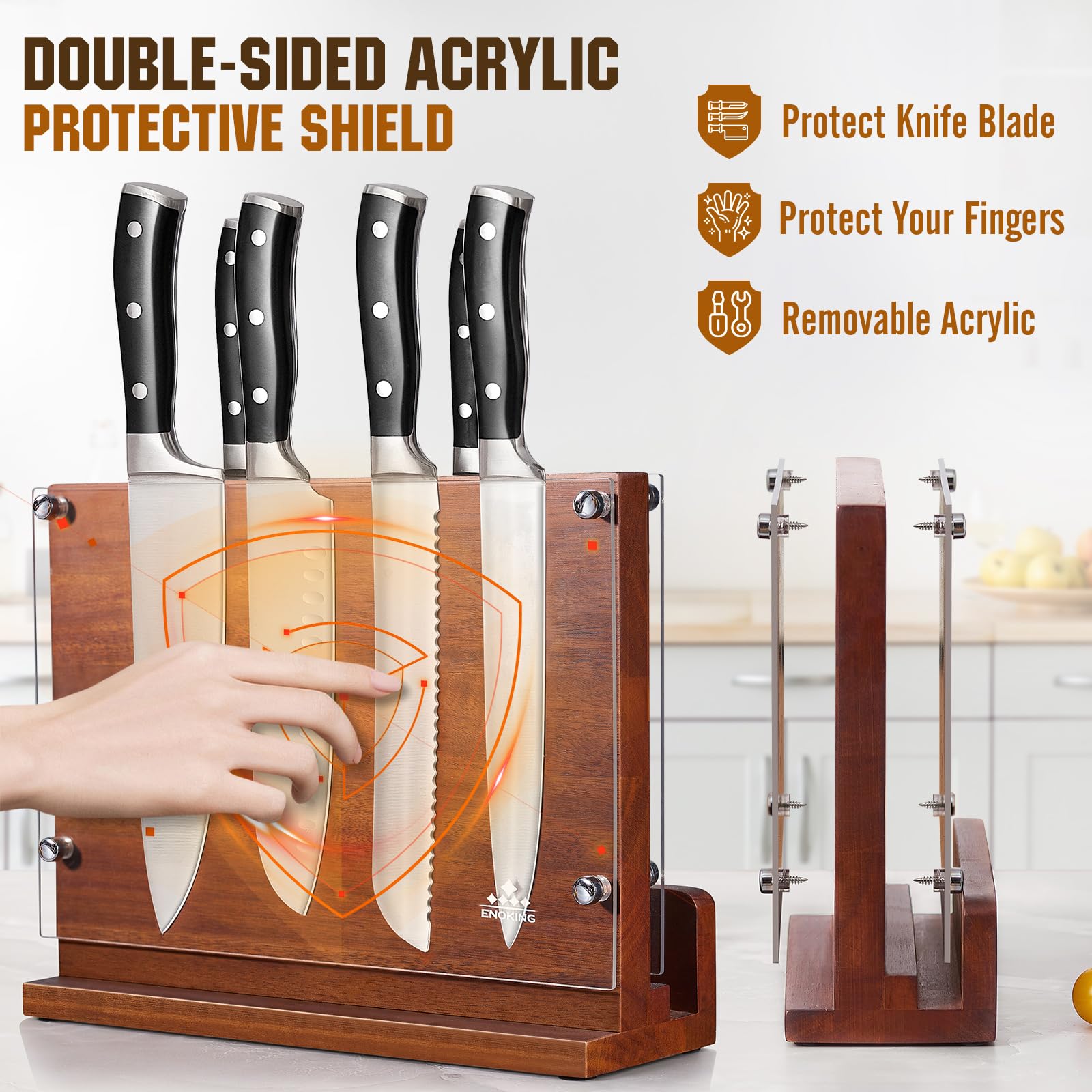 ENOKING removable acrylic shield protects hands when handling blades