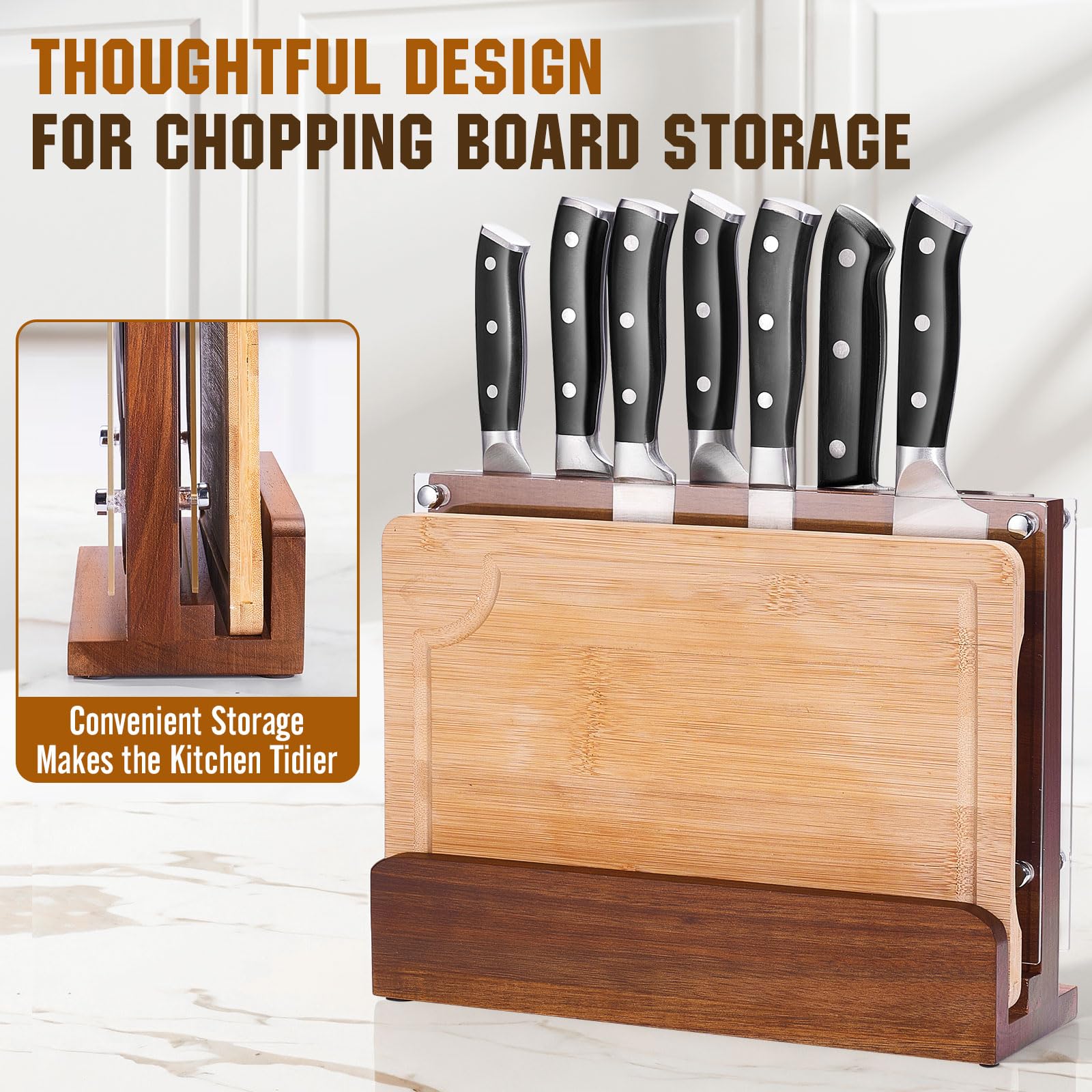 ENOKING back storage area for a cutting board keeps counter neat