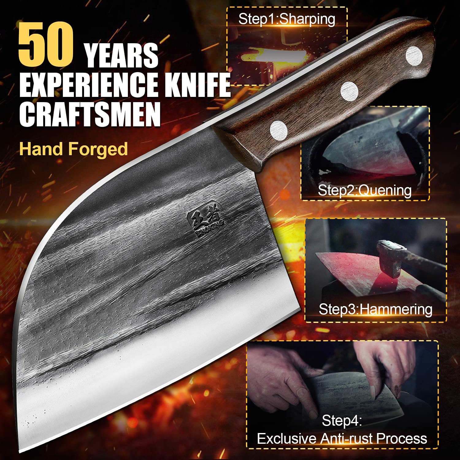 ENOKING chef knife slicing meat for versatile kitchen prep.