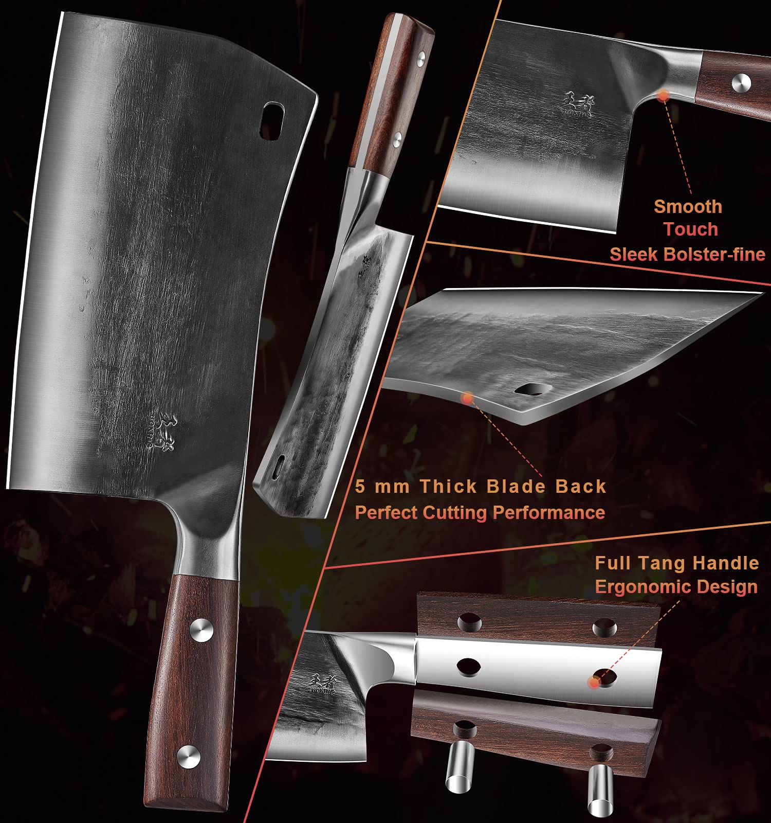 ENOKING cleaver in-use meat cleaving and deboning for versatile cooking.