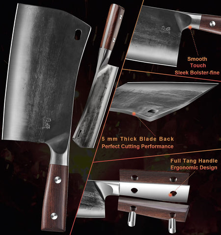 ENOKING cleaver in-use meat cleaving and deboning for versatile cooking.