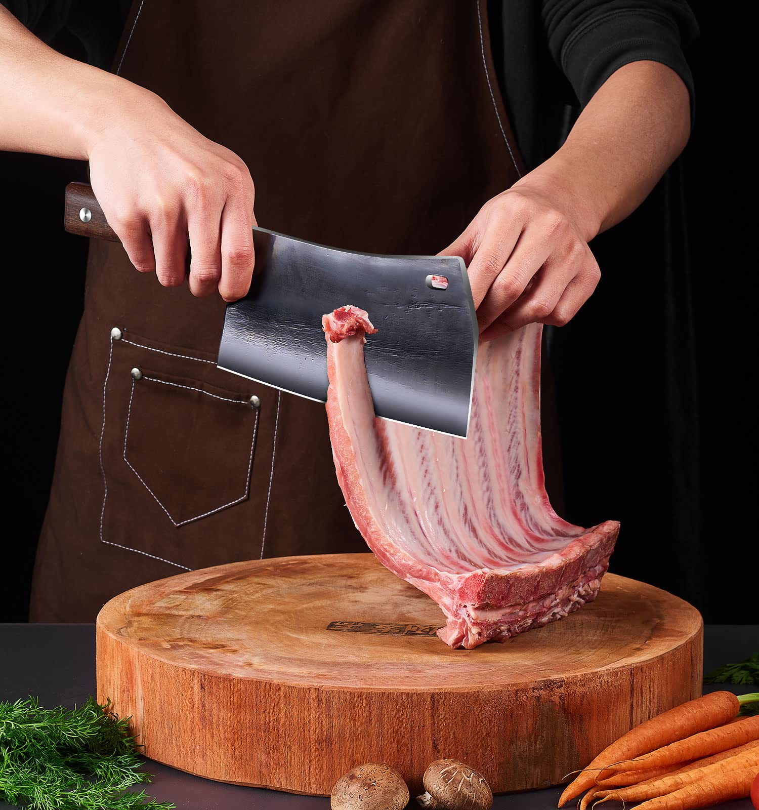 ENOKING cleaver knife wood handle full tang for a balanced, comfortable grip.