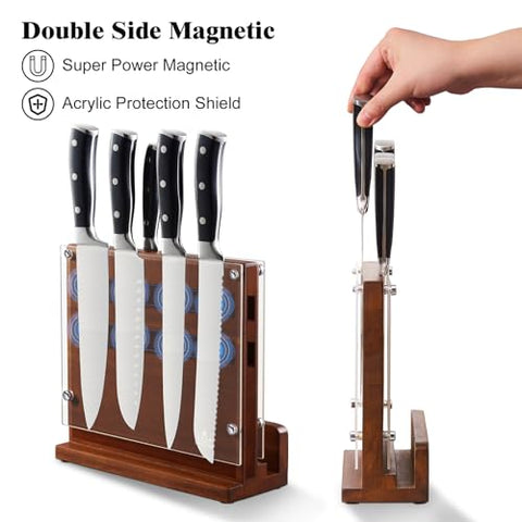 ENOKING double-sided magnet knife holder secures blades of varying sizes on your counter.