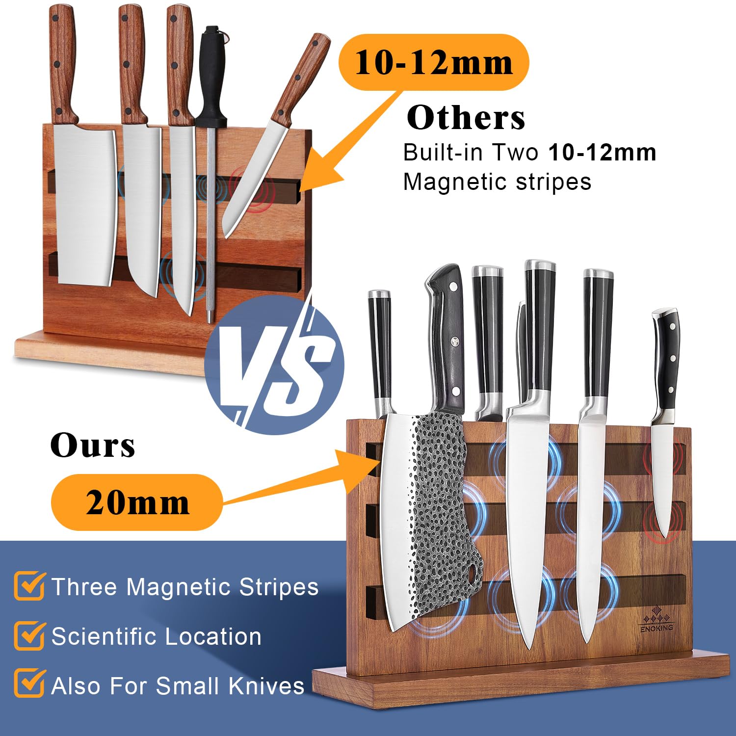 ENOKING double-sided magnetic storage demonstrates multiple knives securely held.