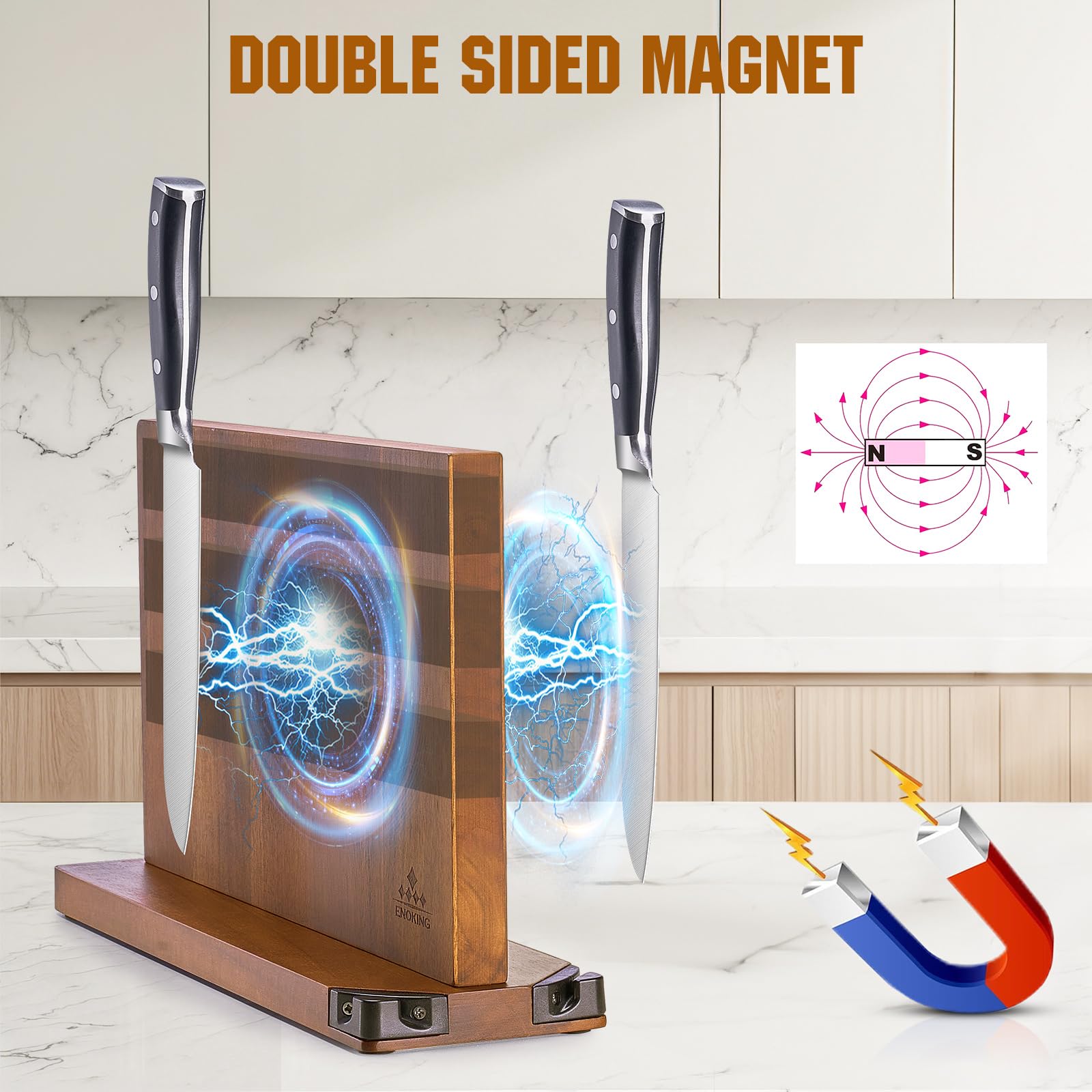 ENOKING dual sharpeners built-in for quick blade touch-ups without removing knives.