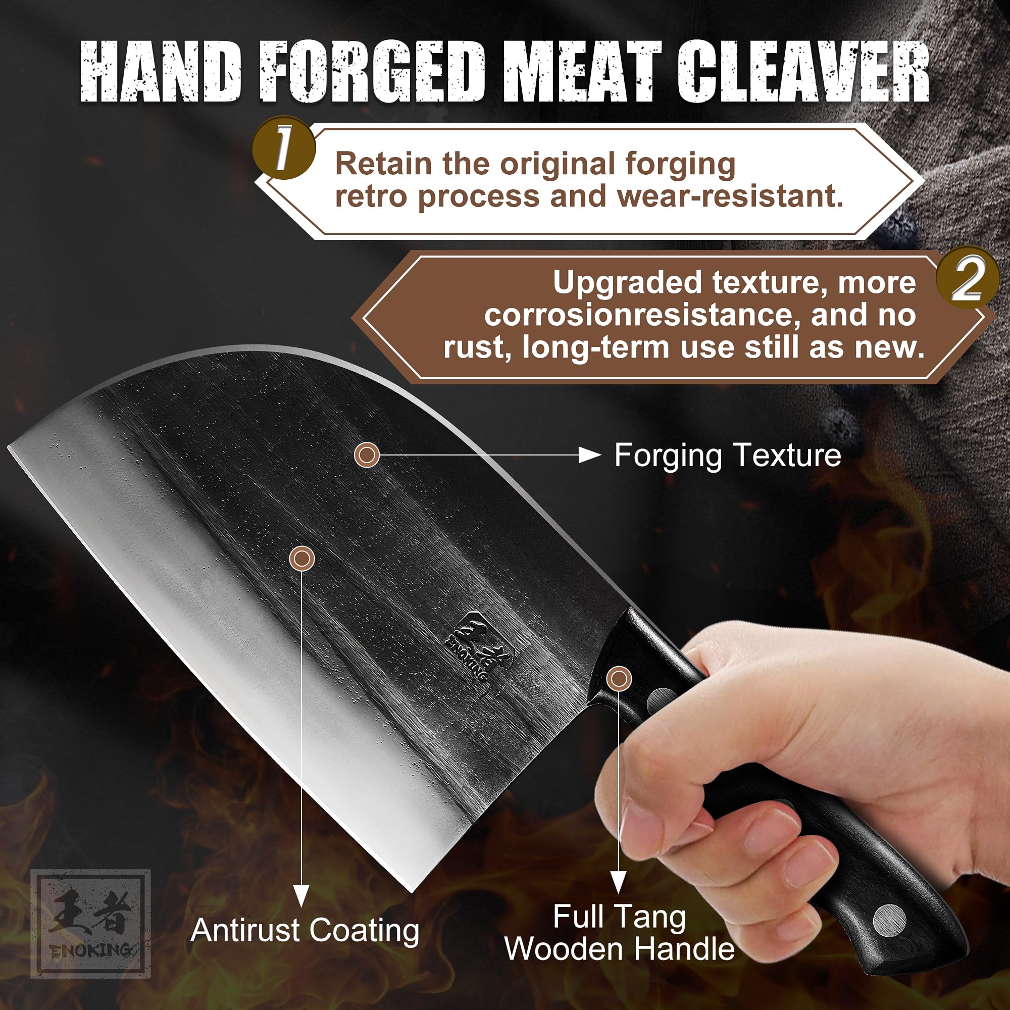 ENOKING high-carbon clad steel blade shows sharp edge for tough cuts