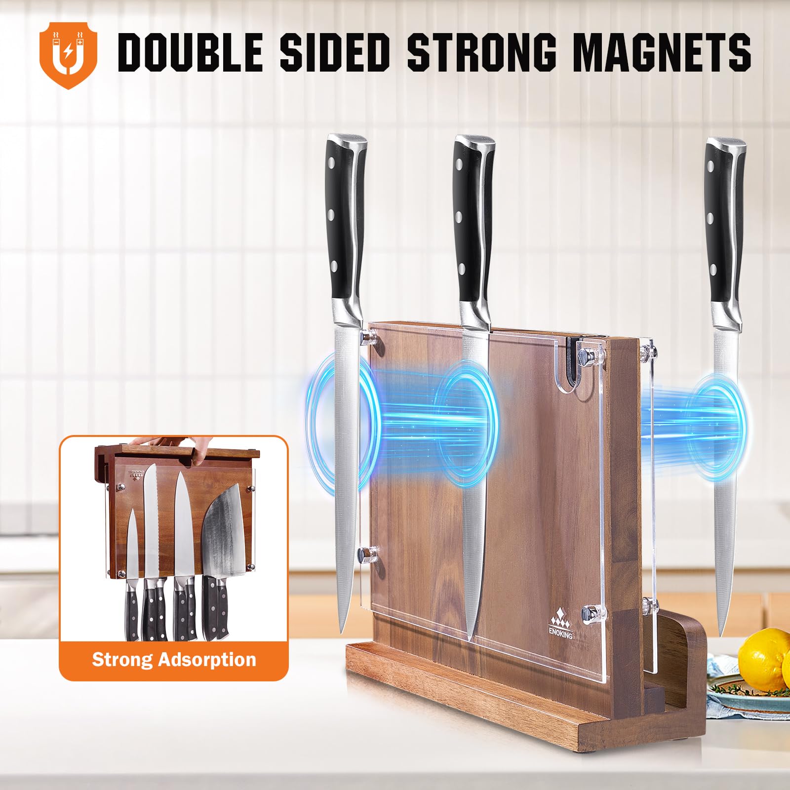 ENOKING knife block keeps blades visible and organized for quicker prep.