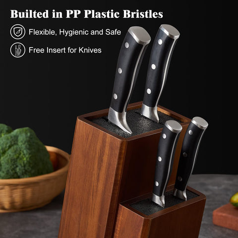 ENOKING knife block with removable bristles for easy cleaning and safe blade separation.