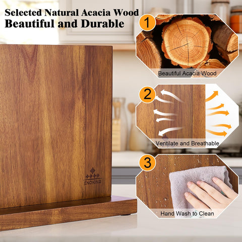 ENOKING knife block side view with magnetic doors illustrating expansive storage.