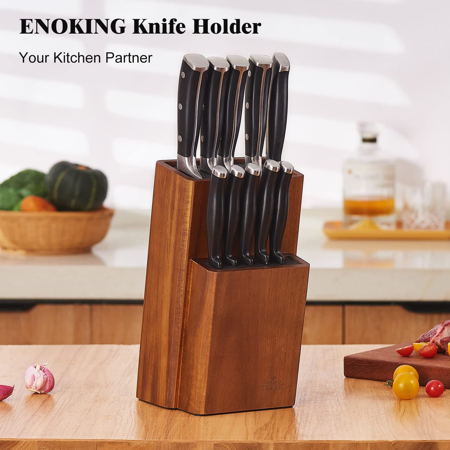 ENOKING knife holder offers large capacity to organize multiple blades safely.