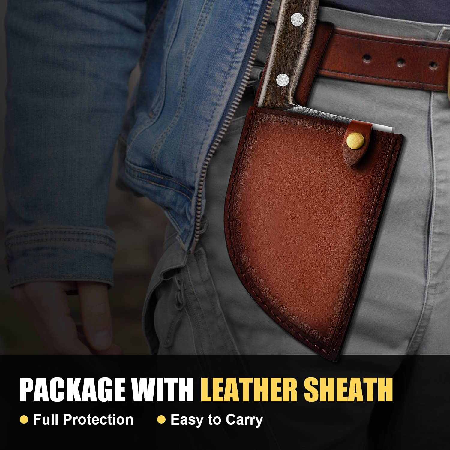 ENOKING leather sheath protects blade during storage and travel.