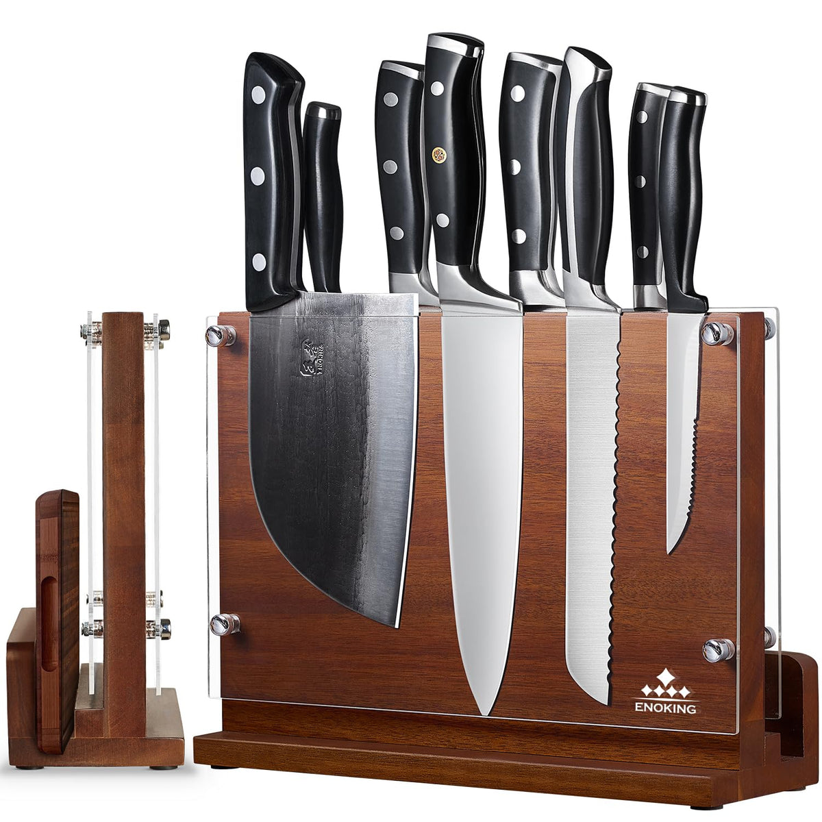 ENOKING magnetic knife block in acacia wood, 12x9, organizes kitchen knives