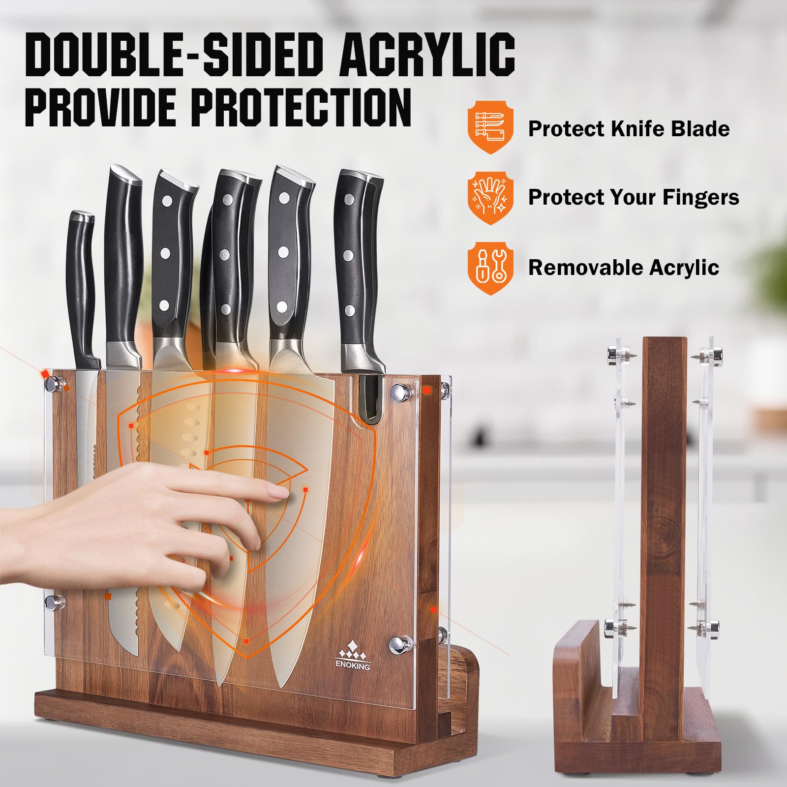 ENOKING built in sharpener feature keeps blades sharp during meal prep.