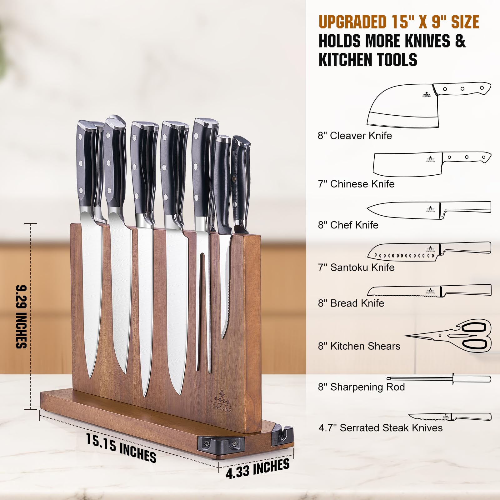 ENOKING universal knife storage adapts to different blade lengths with robust magnets.