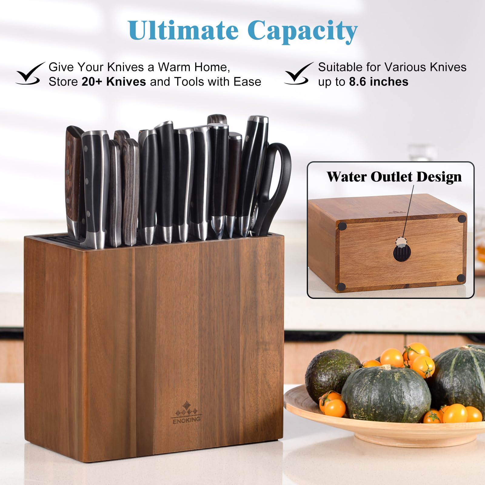 ENOKING easy-to-clean knife holder with drainage holes for drying