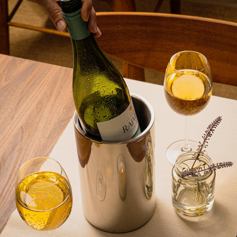 Enoluxe champagne-bucket condensation-free protects tabletops during gatherings.