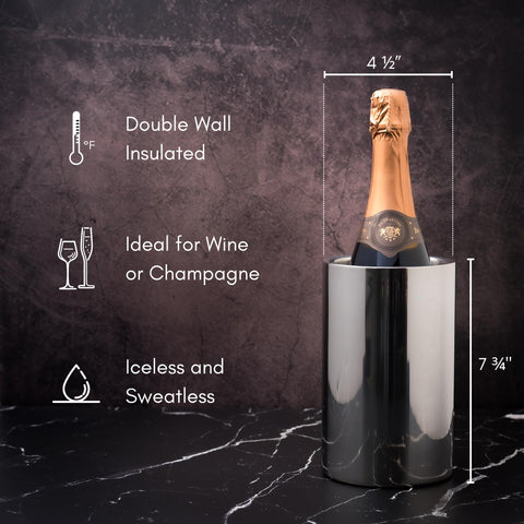 Enoluxe champagne-bucket inside-bottle keeps your bottle cool without ice.