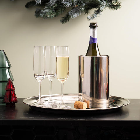 Enoluxe wine-chiller sleek-stainless-steel highlights durable, modern presentation for parties.