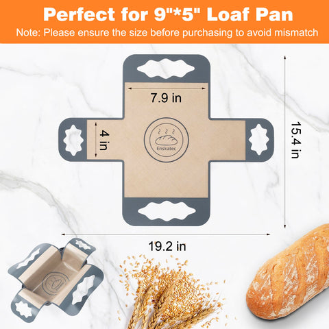 Enskatec silicone bread liner fits 9x5 inch loaf pans for even heat distribution.