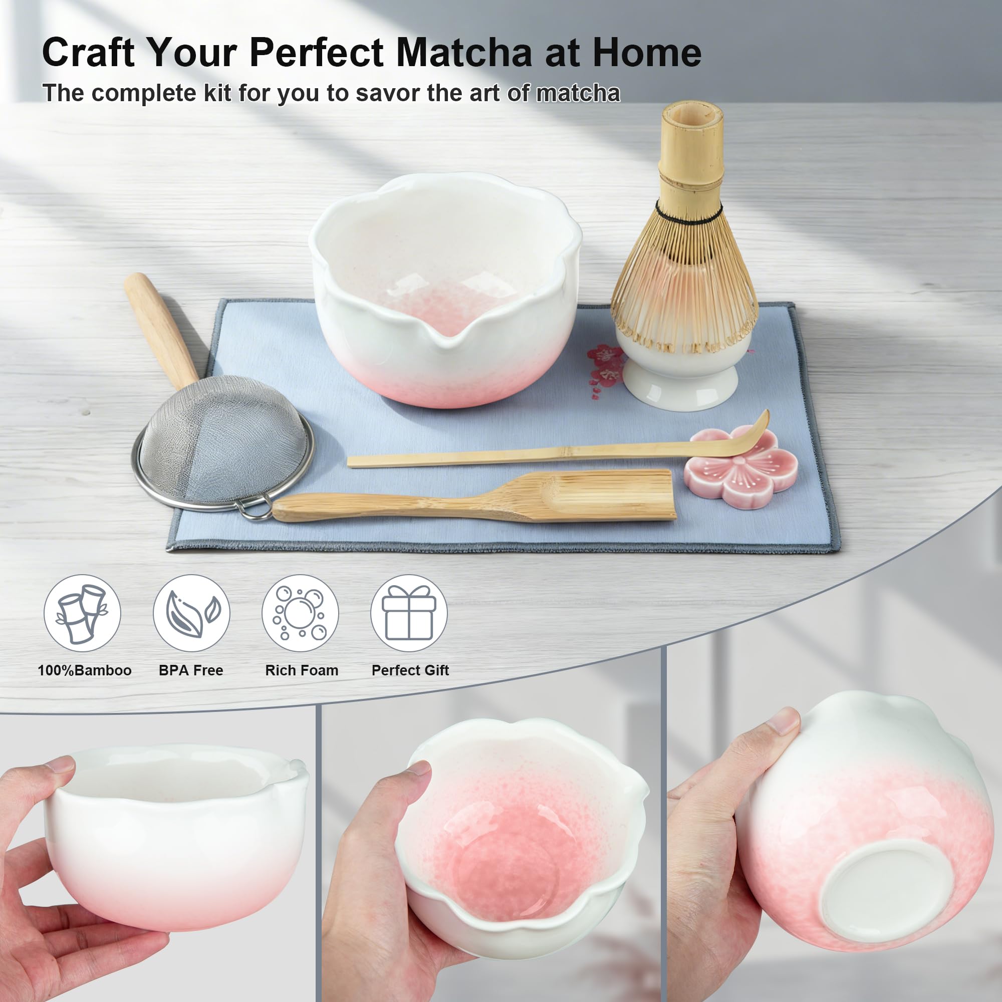 ENVTEK bamboo whisk in action delivering frothy matcha