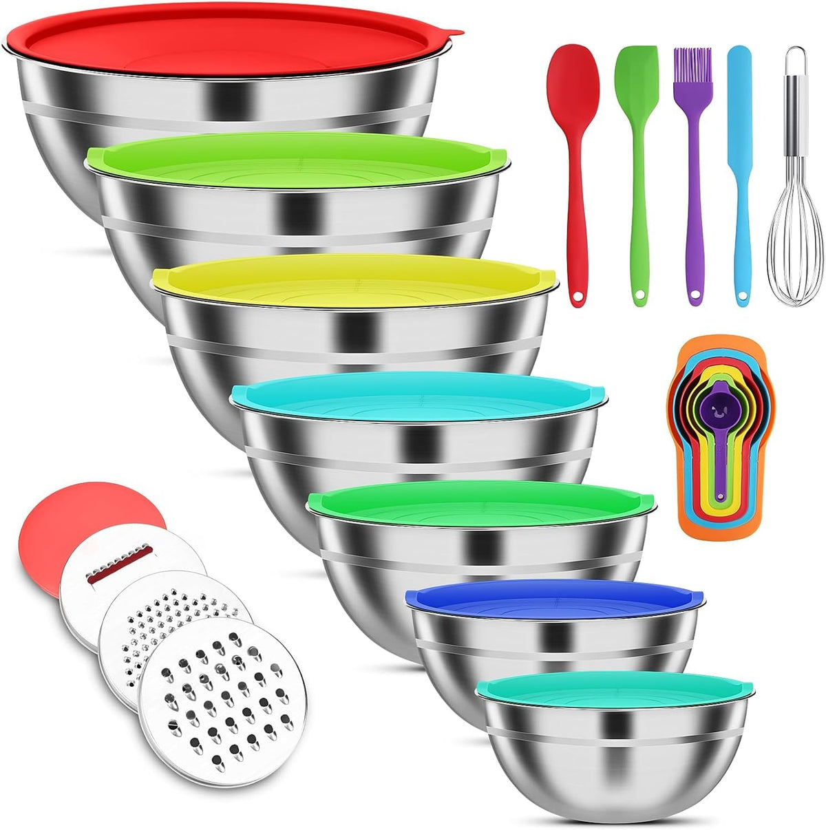 ENVTEK seven-piece mixing bowls set neatly nested for space-saving organization