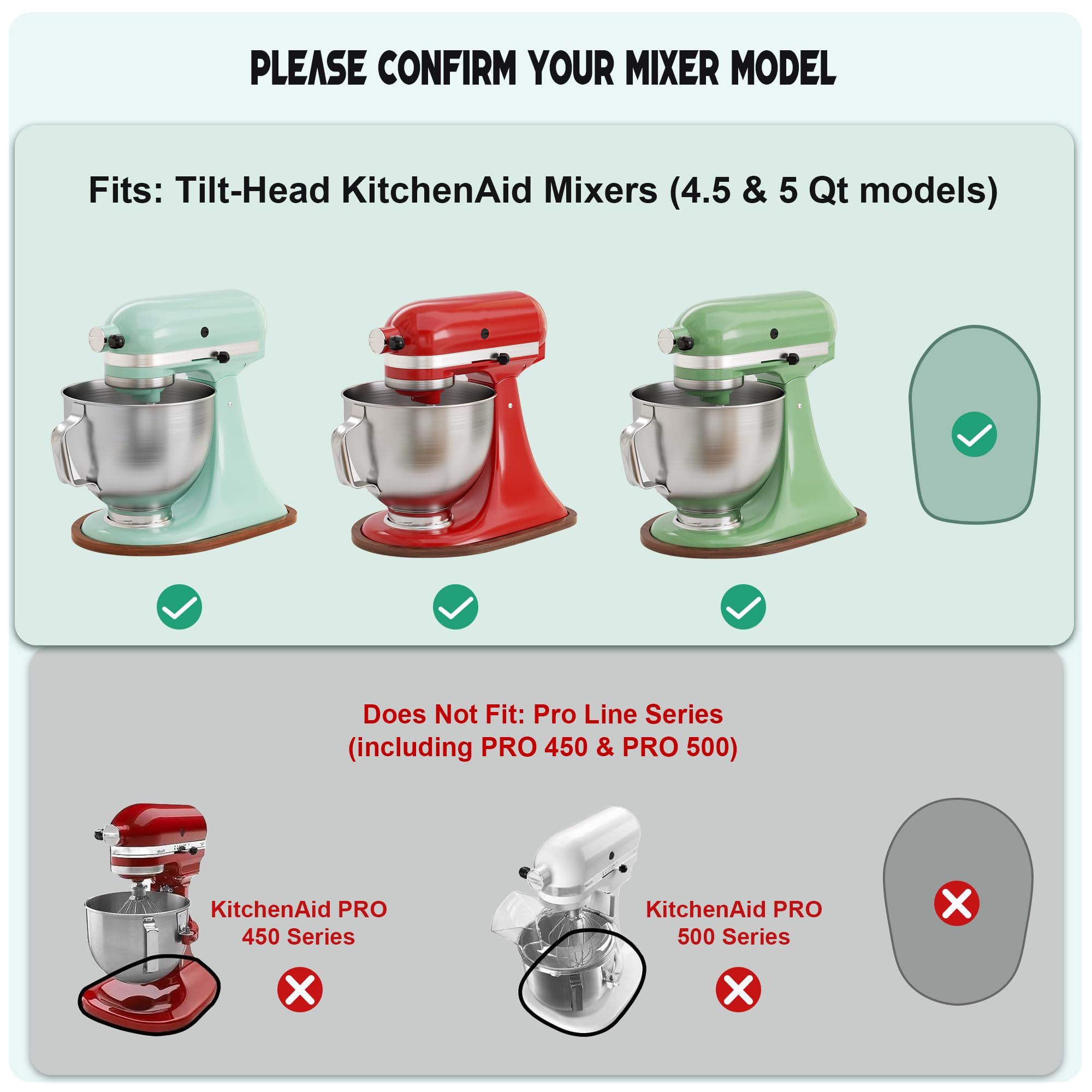 ENVTEK pine wood slider base fits KitchenAid 4.5–5 Qt for stable operation.