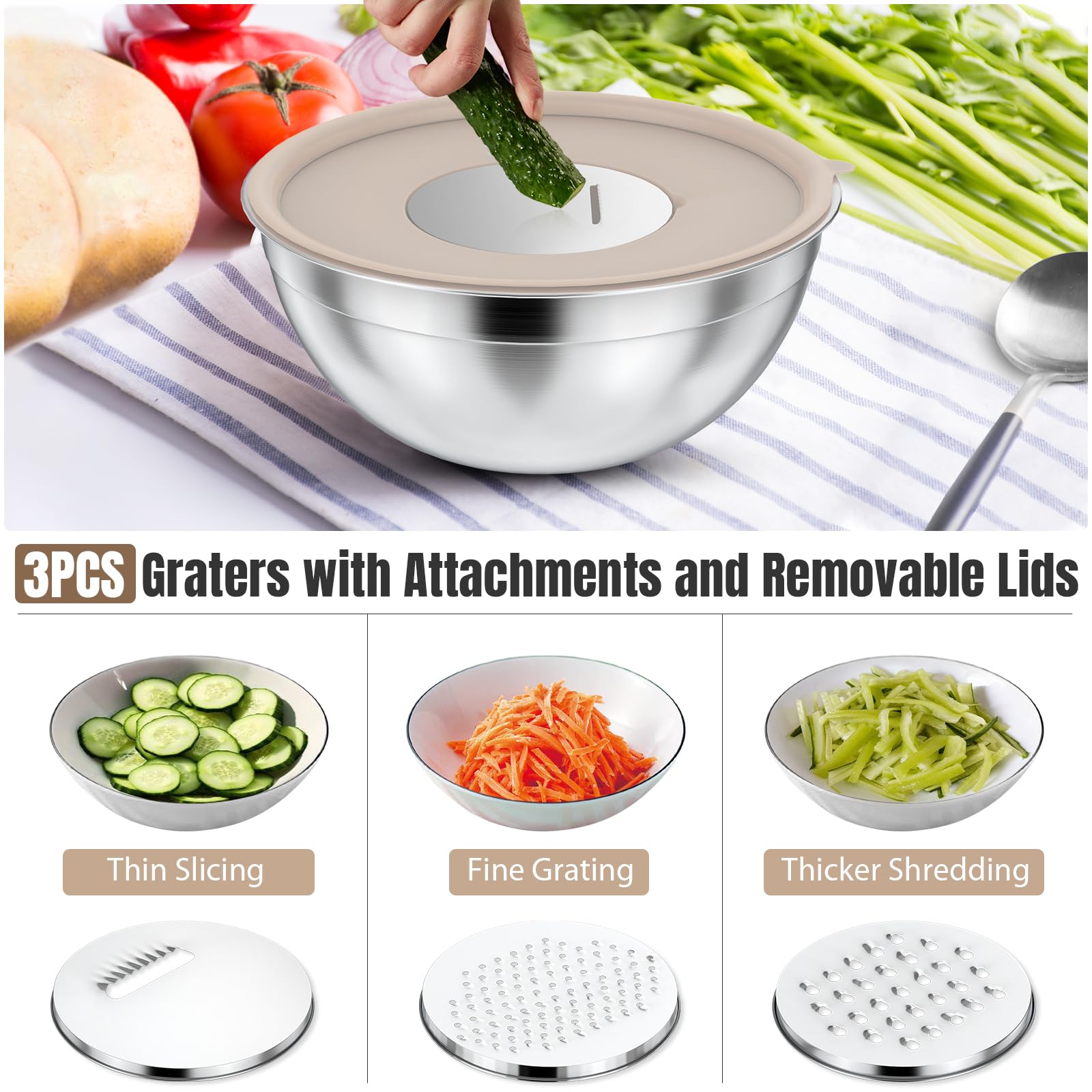 ENVTEK close-up of satin stainless steel bowls showing durable finish.