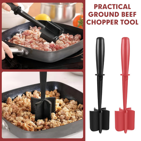 EoaMen ground beef chopper in red with non-stick surface for quick mashing.