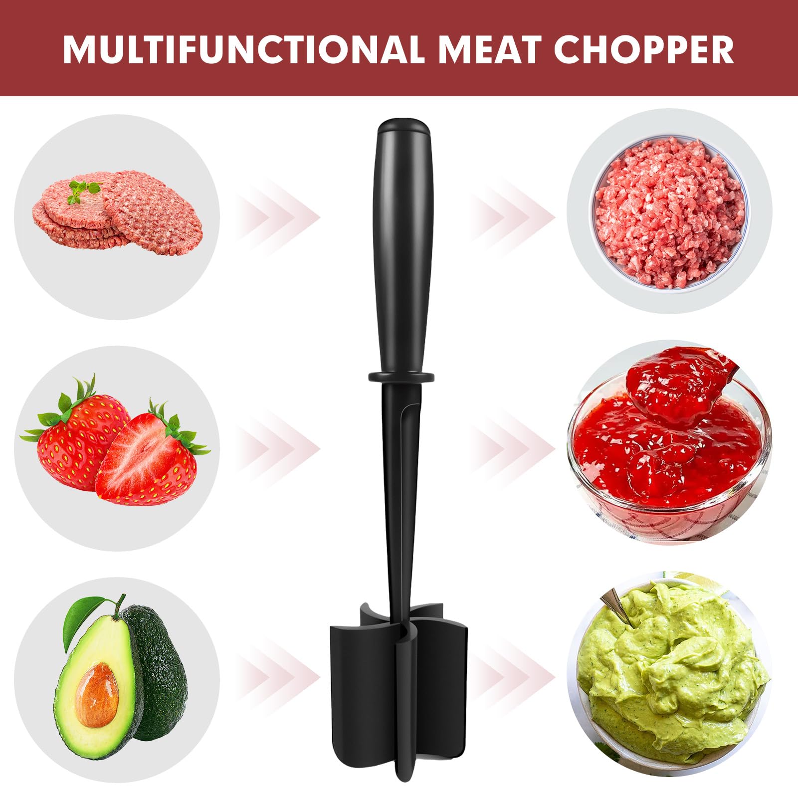 EoaMen silicone meat chopper highlights heat resistance and easy cleaning.