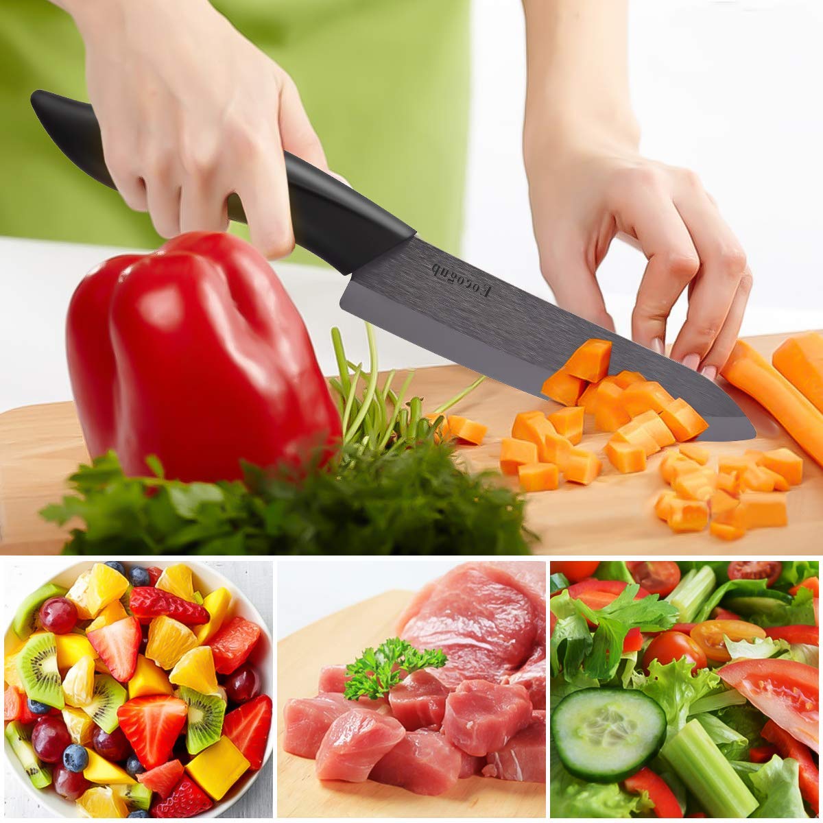 Eocogup ergonomic handle on each knife for balanced, comfortable grip.