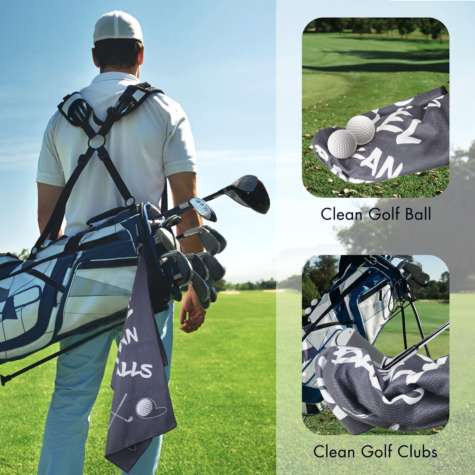 EOEFJW waffle microfiber golf towel with clip for on-green cleanups