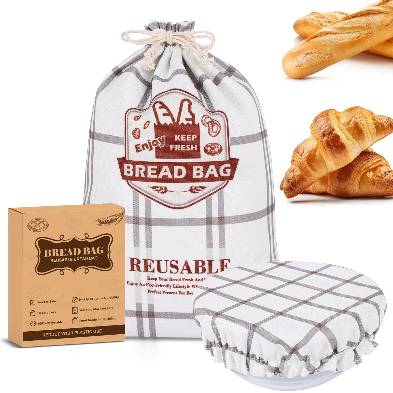EOMEOH bread bag in plaid design keeps sourdough fresh and stylish