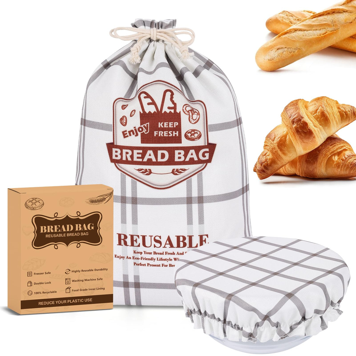EOMEOH bread bag in plaid design keeps sourdough fresh and stylish