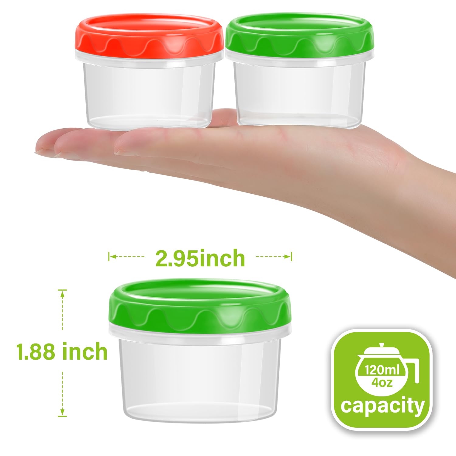 EONJOE 4oz containers with lid off, ready for quick, fresh prep and easy lid alignment.