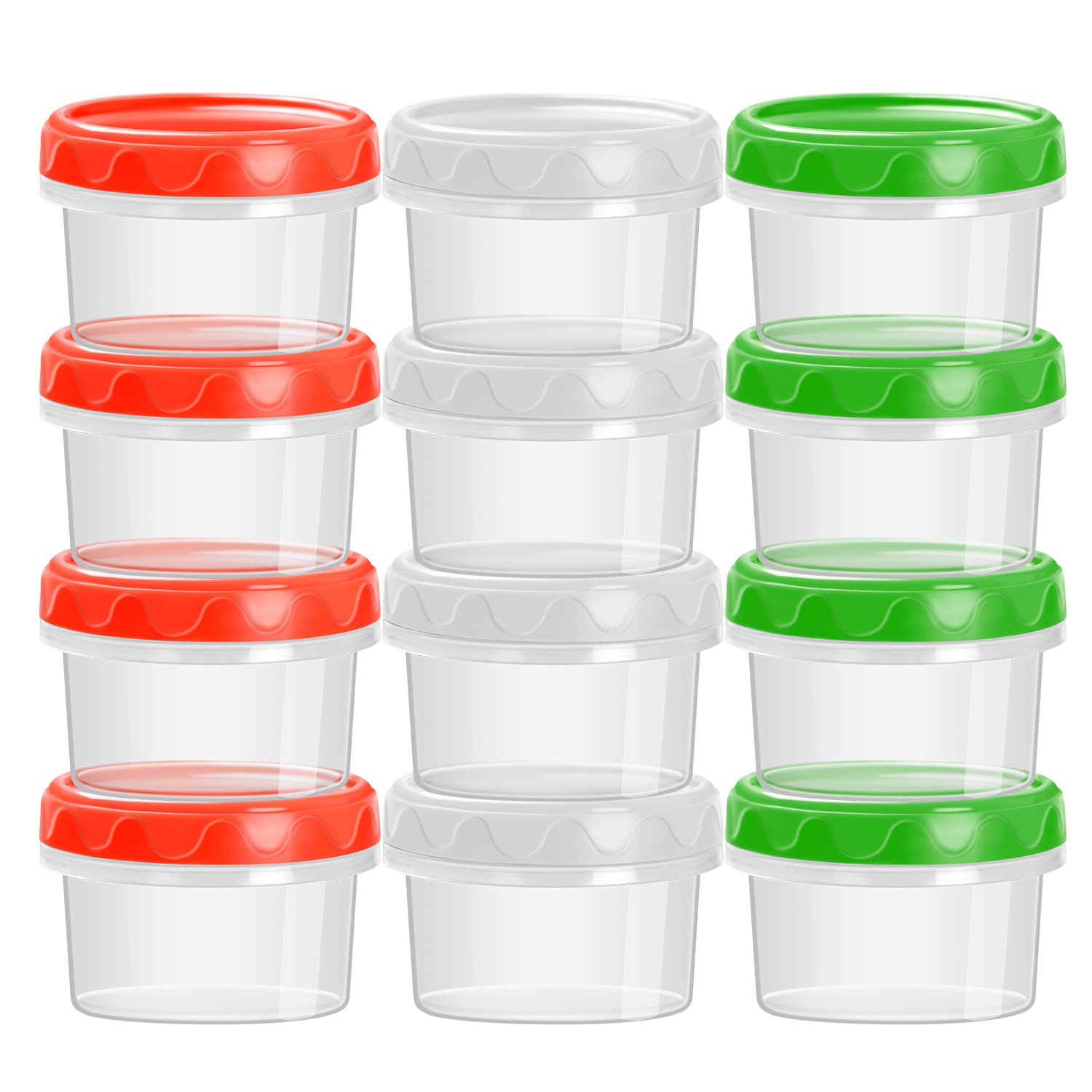 EONJOE 4oz plastic containers with lid on, ideal for portable snacks and mess-free storage.