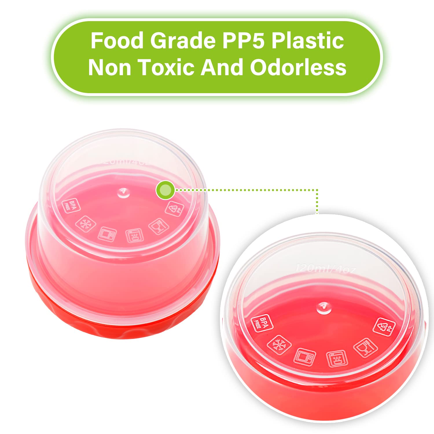 EONJOE 4oz stackable containers maximize cabinet space and reduce clutter.
