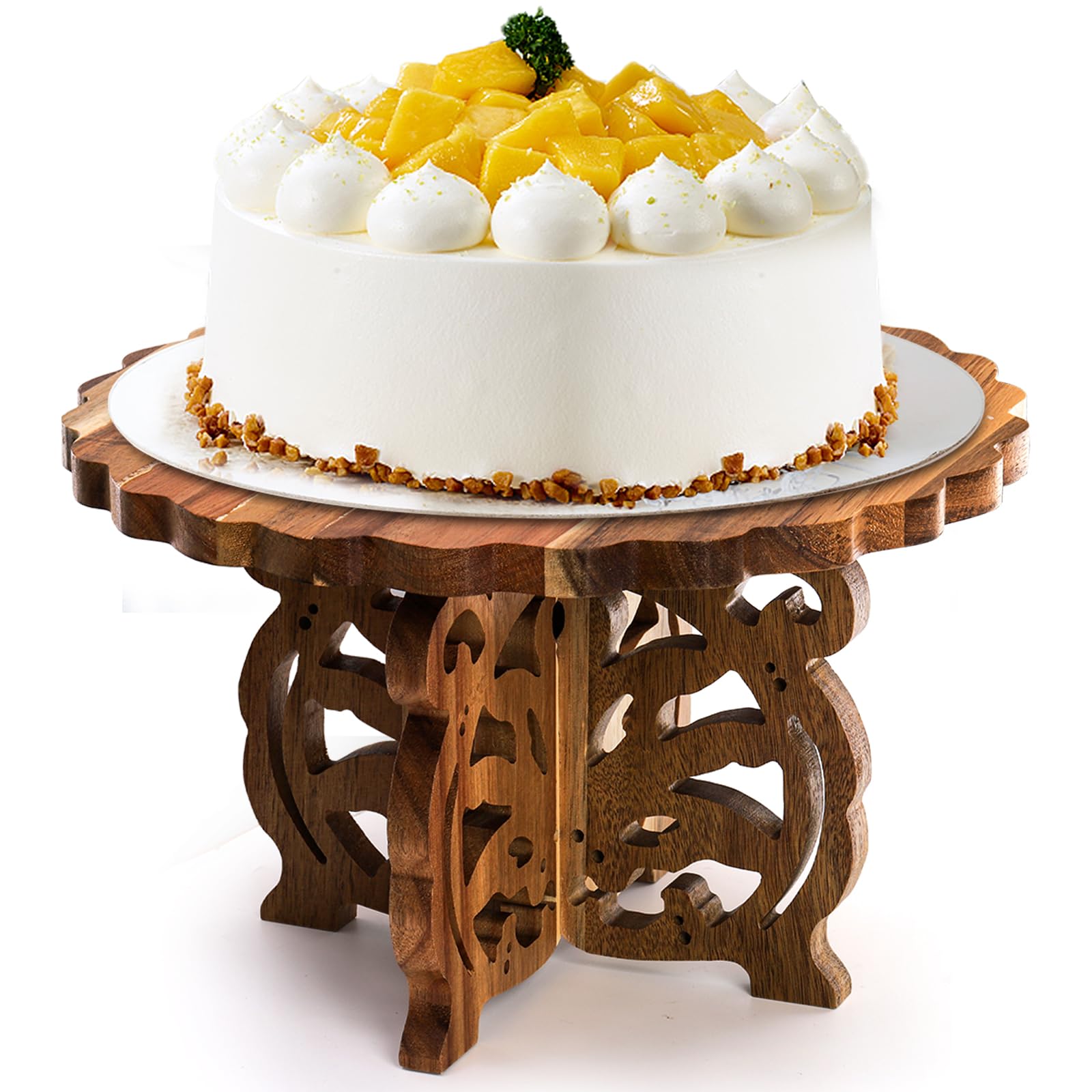 Eorbow 12-inch acacia cake stand with natural grain and sturdy base for desserts