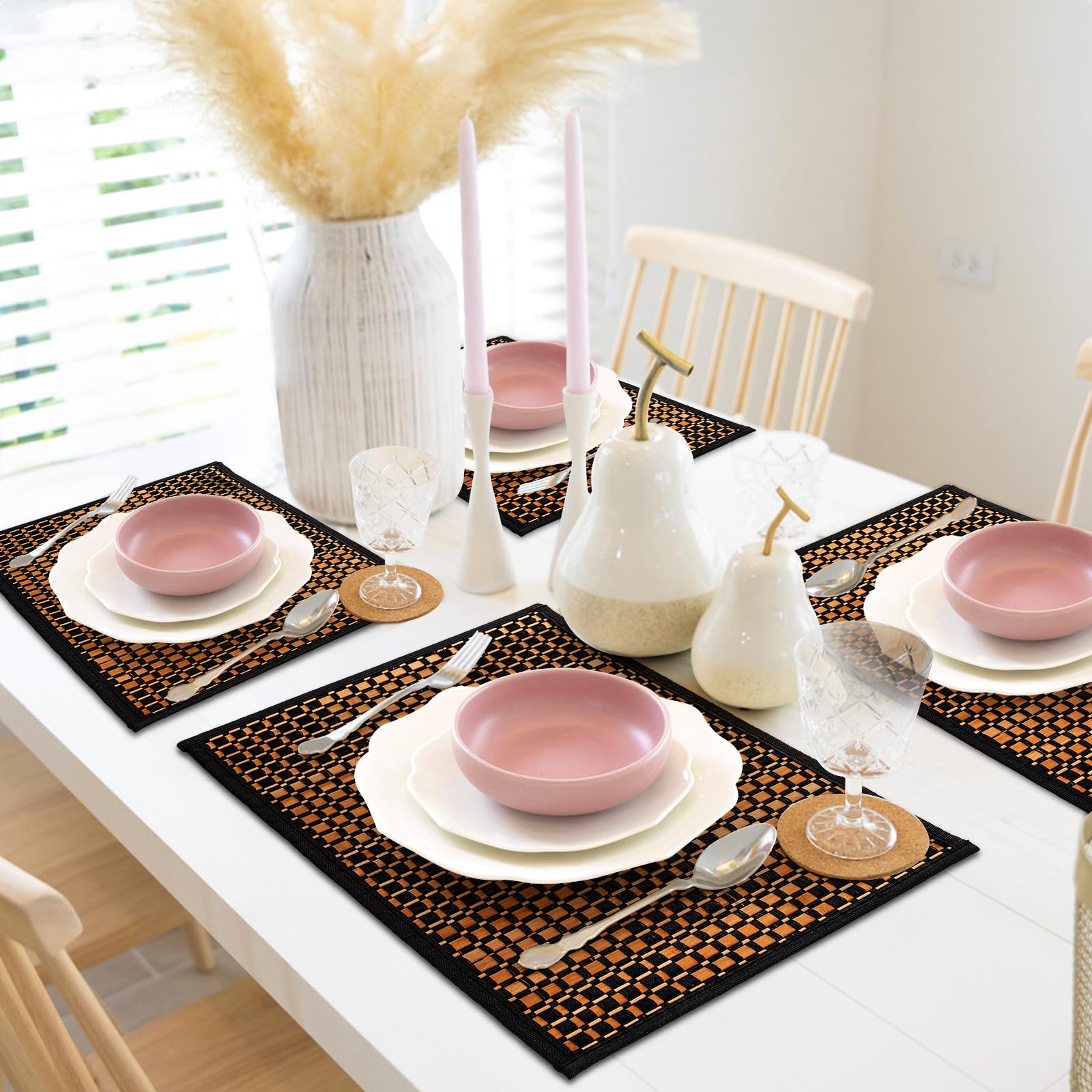 Eorbow black and brown plaid pattern adds elegant flair to table settings.