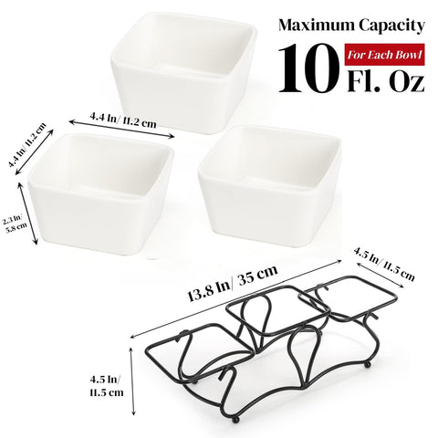 Eorbow chip dip servers set with three ceramic bowls for party spreads.