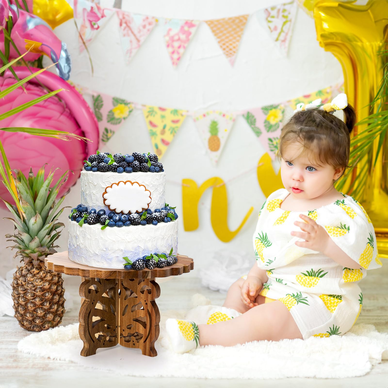 Eorbow cookies and candies display on a stylish wood pedestal