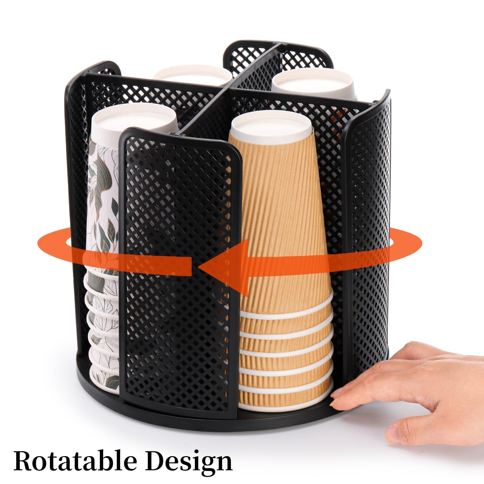 Eorbow countertop storage holds 8oz to 16oz cups and lids.