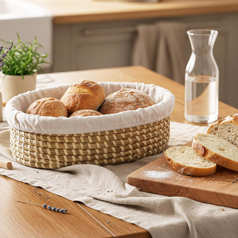 Eosify Bread Warmer Basket with Liner presents wrapped bread for easy serving.