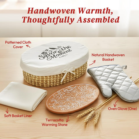 Eosify Basket with patterned cloth cover enhances table styling and warmth.