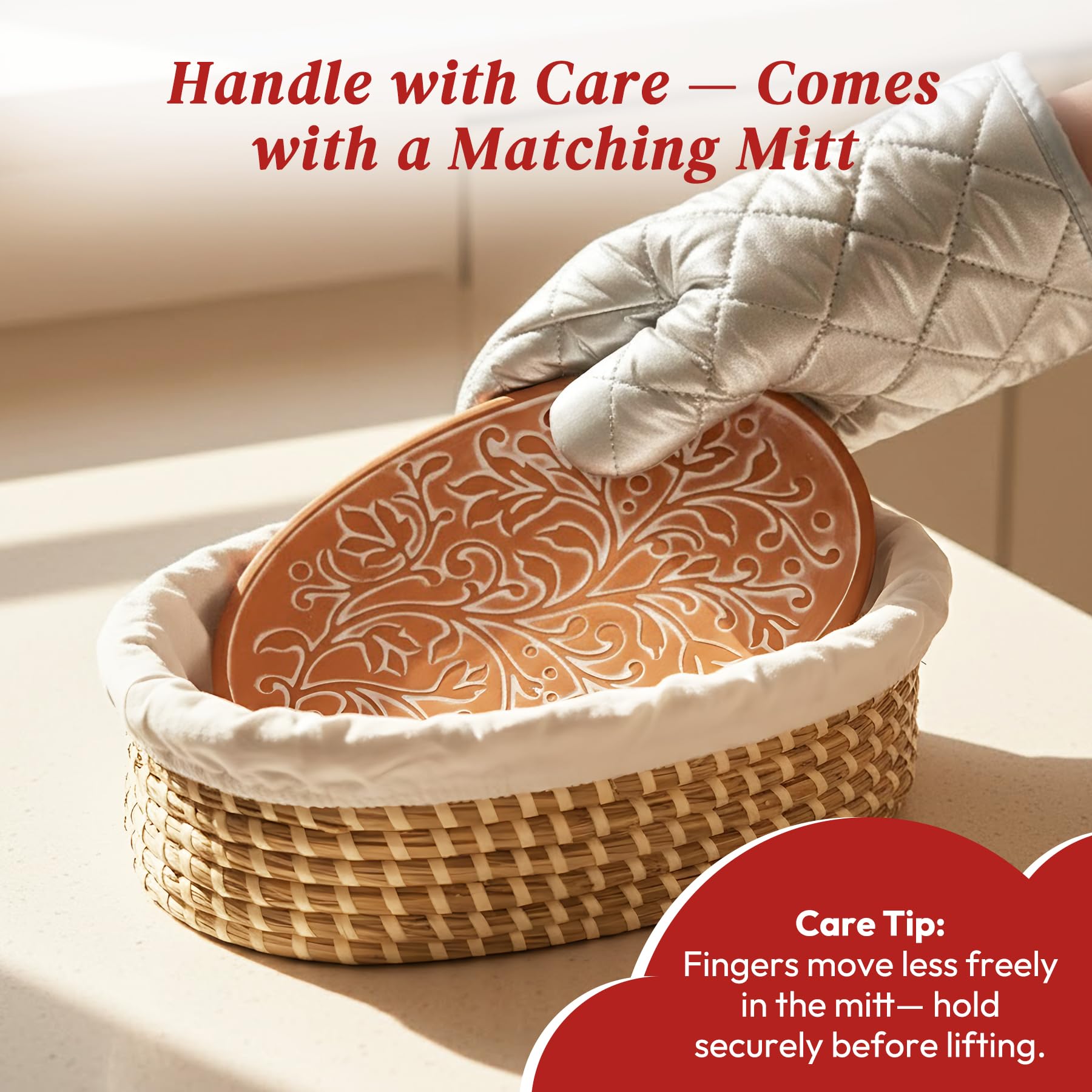 Eosify Bread Warmer Basket on table serves warm bread at meals.