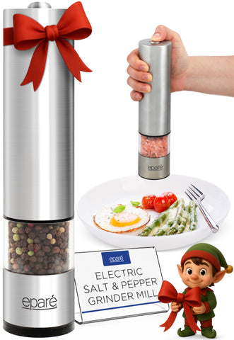 Eparé electric grinder with metal body and LED light for precise seasoning