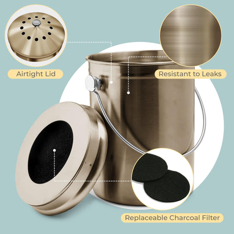 Epica airtight lid with carbon filter reduces kitchen odors.