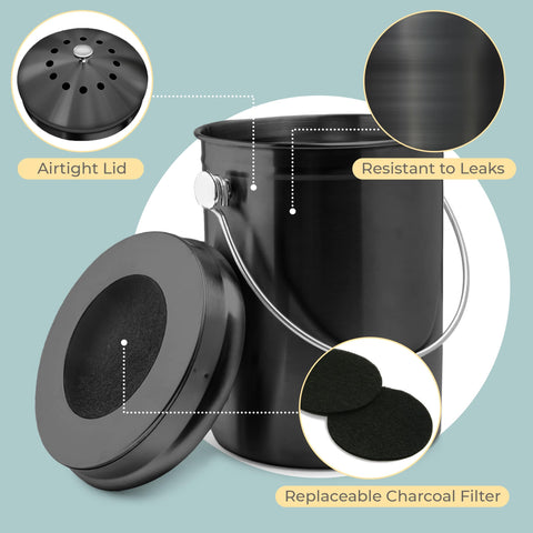 Epica stainless steel compost bin fits compact kitchens and hides waste efficiently.