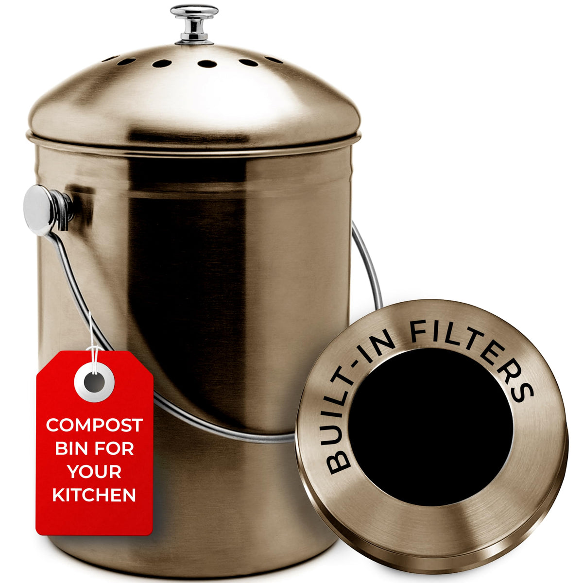 Epica 1.3-gallon countertop compost bin stores several days of scraps.