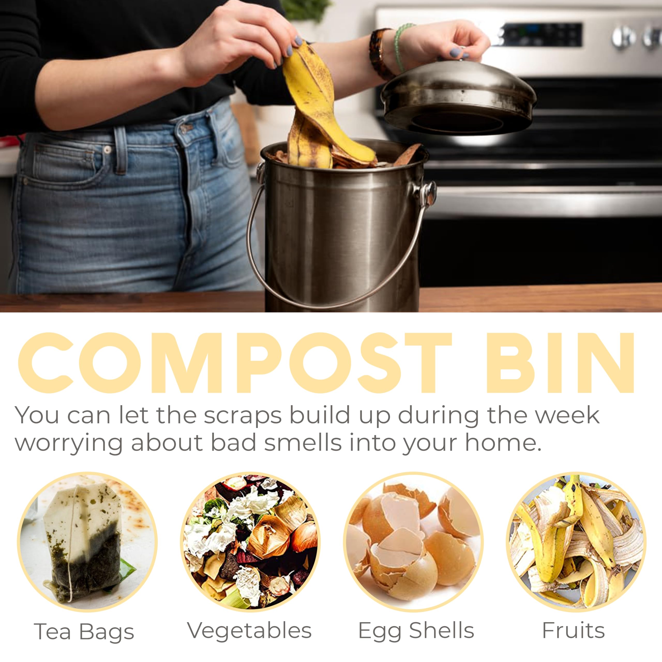 Epica compact kitchen composter fits small counters and keeps waste organized.